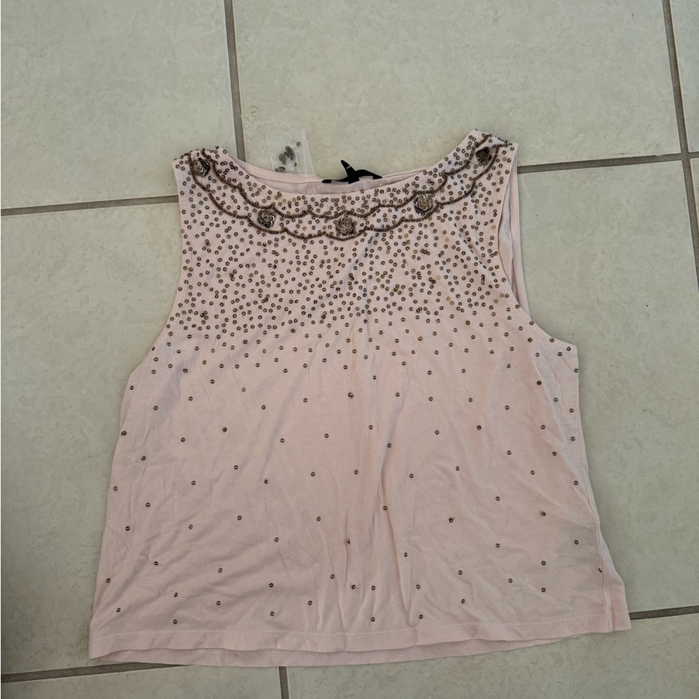 Embellished Pink Sleeveless Top